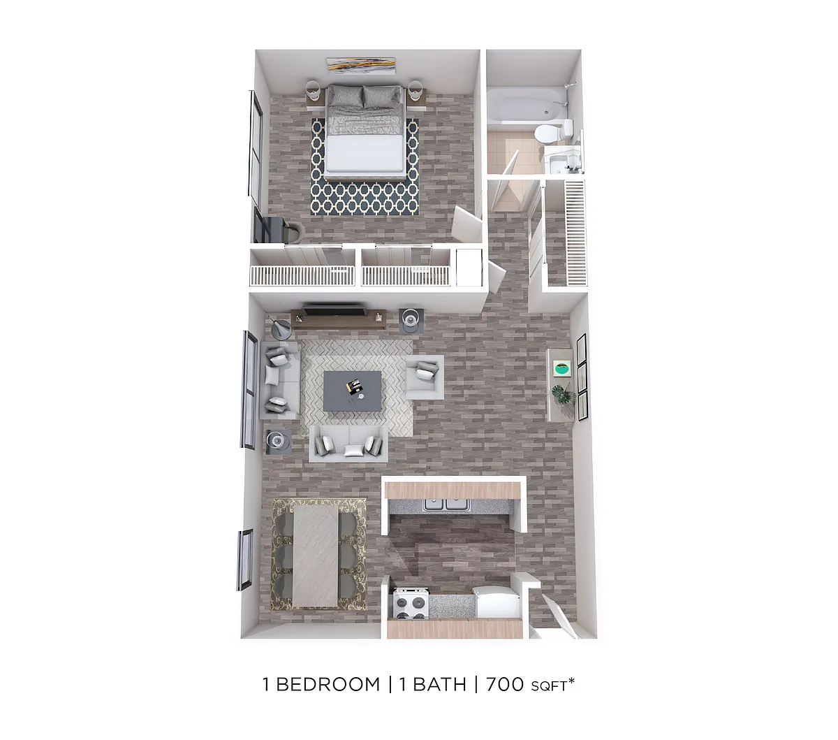 Floor plan One Bedroom/One Bathroom-700 sq ft