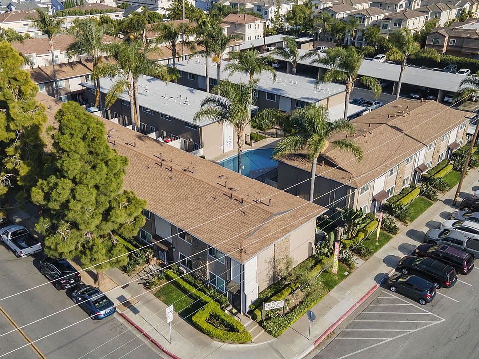 Aerial view of Olive Tree Townhomes in Costa Mesa, CA