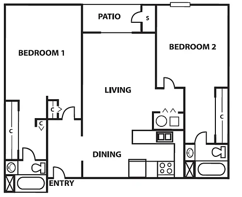 Floor plan 2 Bedroom 2 Bathroom