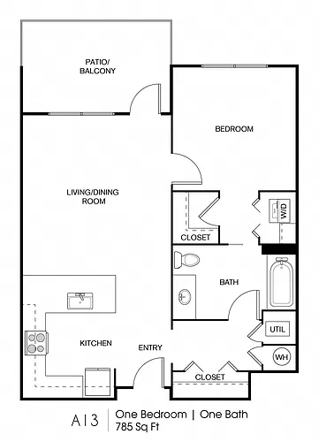 Floor plan A13: 1 Bed 1 Bath