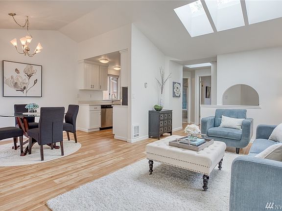 The vaulted ceilings and skylights show off this home's natural light.  
