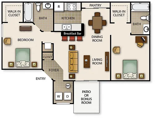 Floor plan Two Bedroom Two Bath