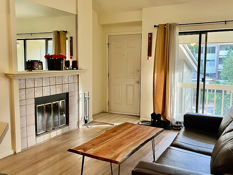living room with fireplace.