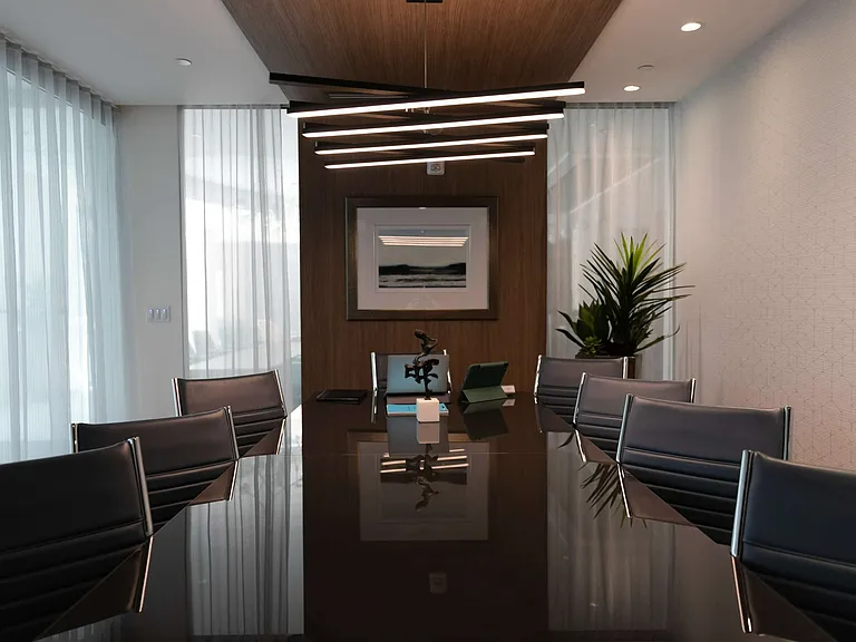 A polished space for meetings or quiet focus.