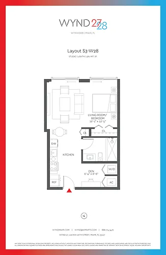 Floor plan W28 - Studio (580 SF)