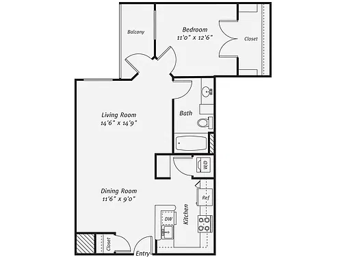 Floor plan 1 Bedroom, 1 Bathroom A4