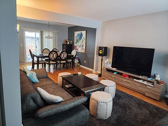 open concept living room and dining room.
