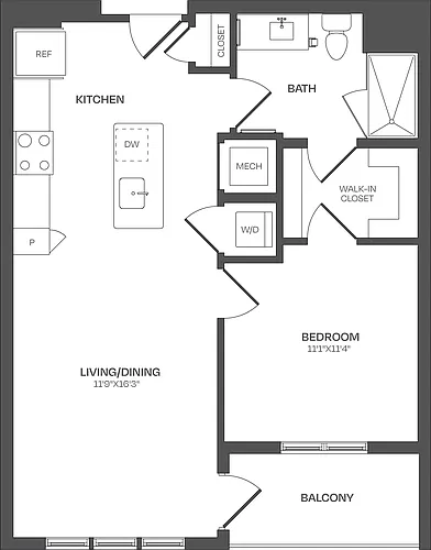 Floor plan 1 Bed/1 Bath-A11