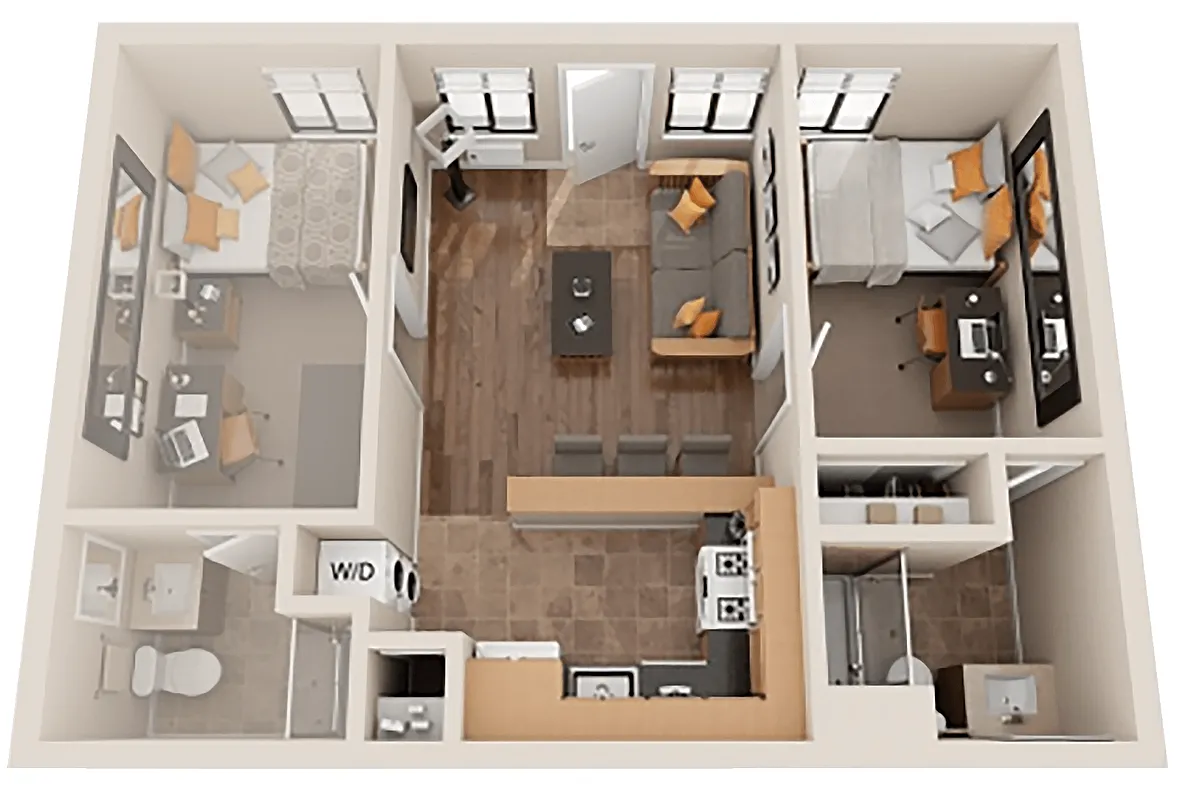 Floor plan Individual Lease - 2 Bed 2 Bath