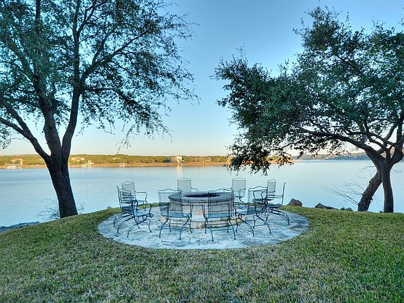 Community fire pit over lake