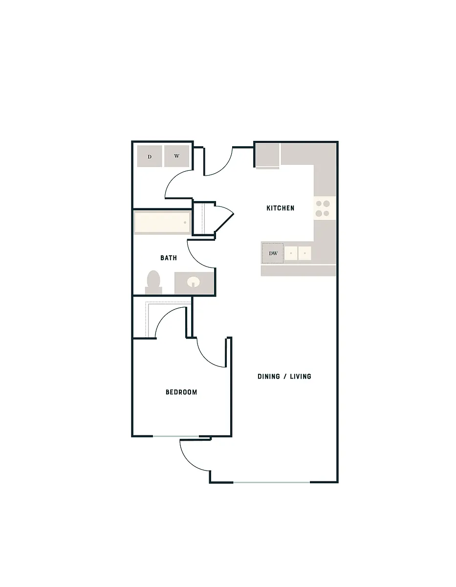 Floor plan 1 Bed, 1 Bath - East Apt D