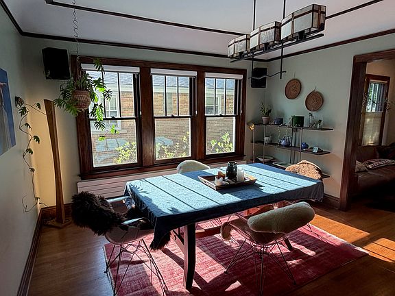 Dining room bathed in sunlight