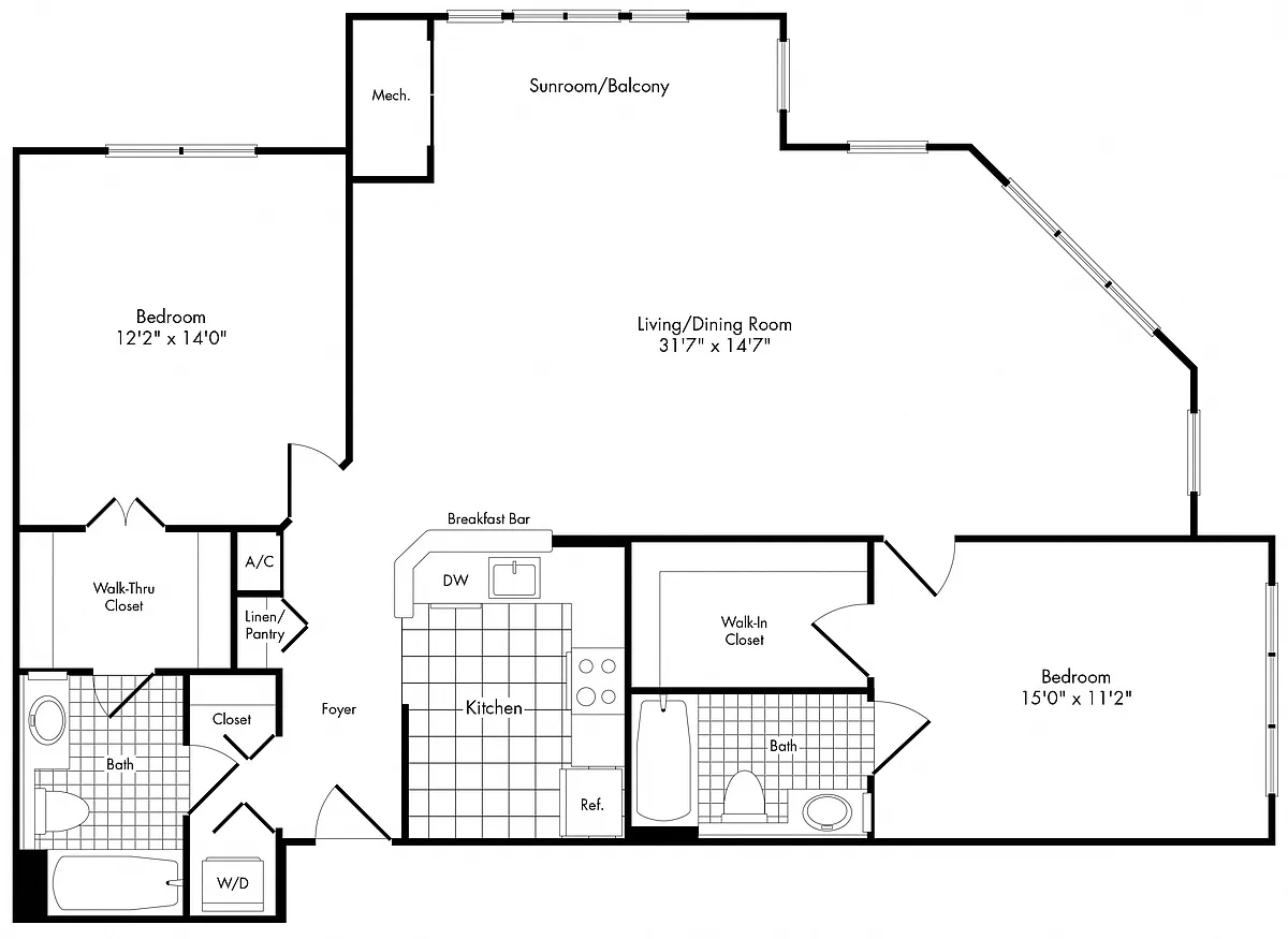 Floor plan 2 Bedroom 2 Bathroom 2E