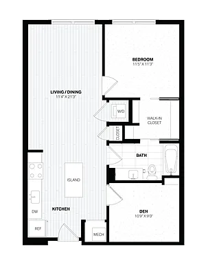 Floor plan 1 Bed/1 Bath Den-D4 East