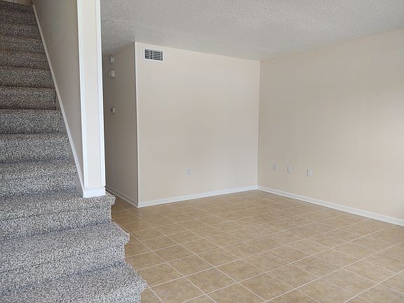 View of living room from steps.