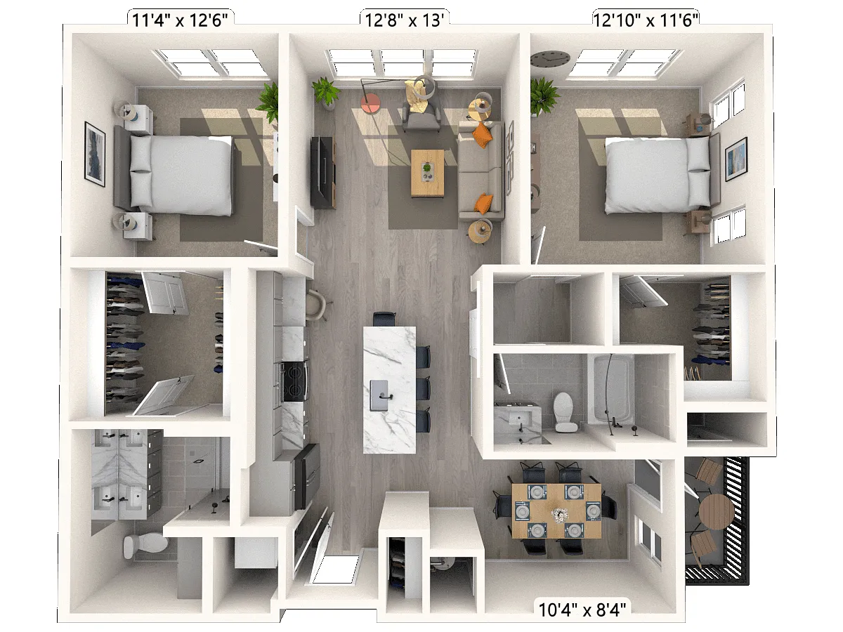 Floor plan B3 2x2 1235 SF