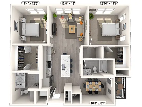 Floor plan B3 2x2 1235 SF