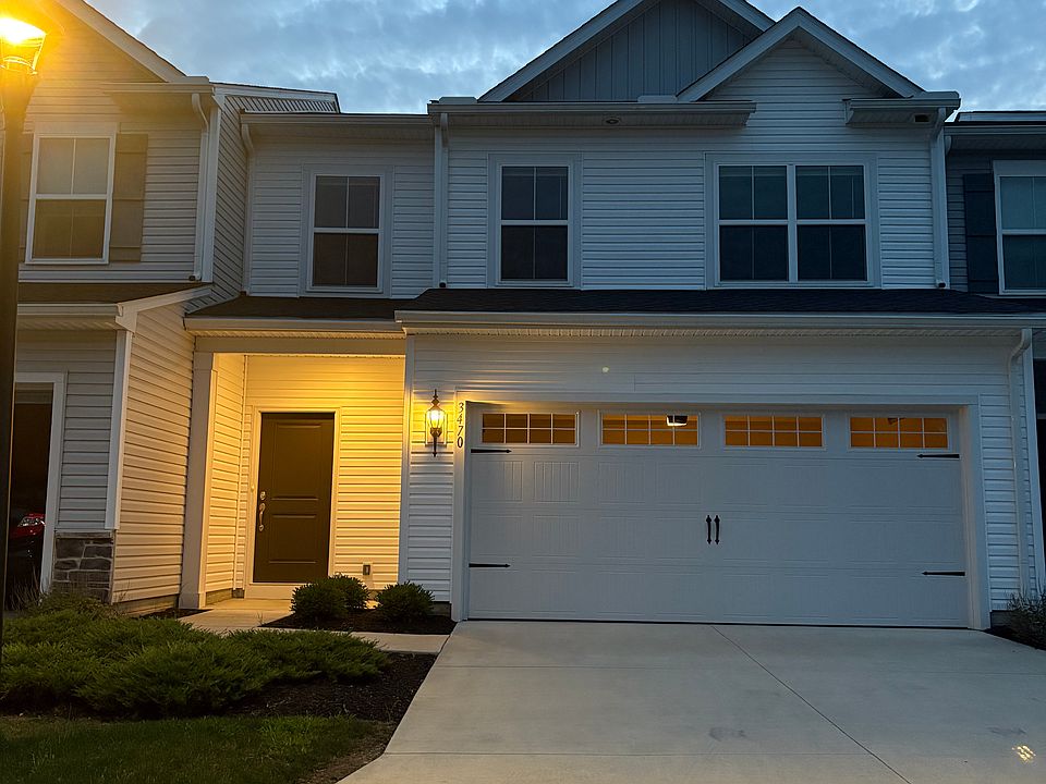 Front of townhouse with front door and garage