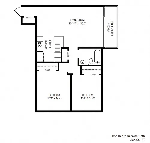 Floor plan Two Bedroom-One Bath