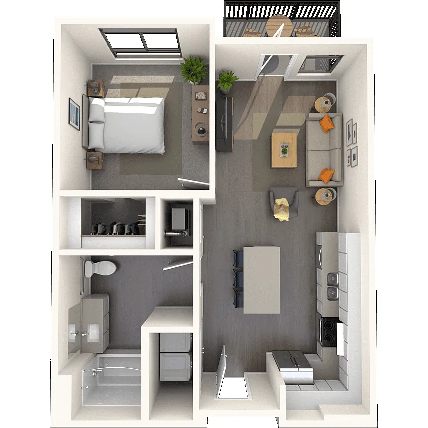 Floor plan Traditional 1x1 670-678 SF