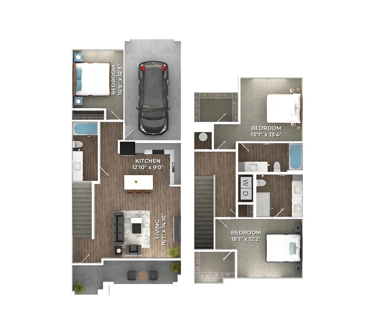 Floor plan 3 Bed, 3 Bath Townhome C3