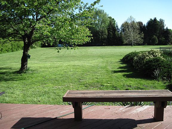 view of huge backyard from deck
