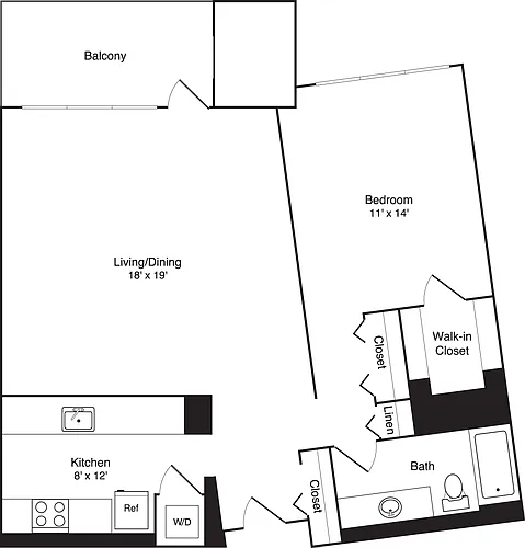 Floor plan 1 Bedroom M 27th Stack