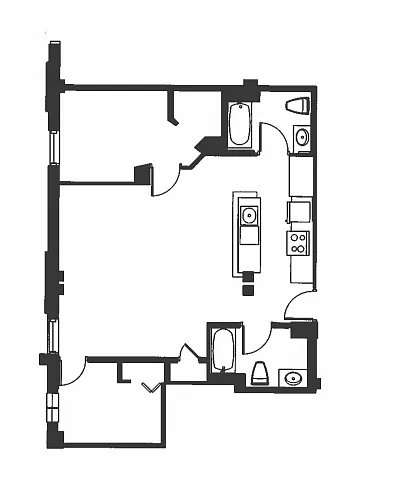 Floor plan 2 Bed 2 Bath - Renovated - B2K_R