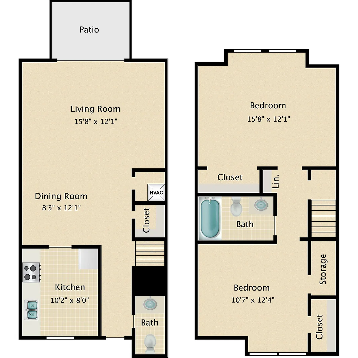 Floor plan 2 bedroom Townhome