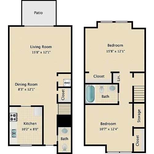 Floor plan 2 bedroom Townhome