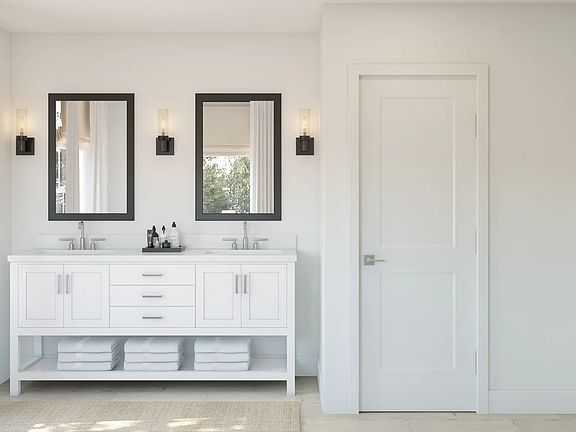 Primary bath with freestanding vanity