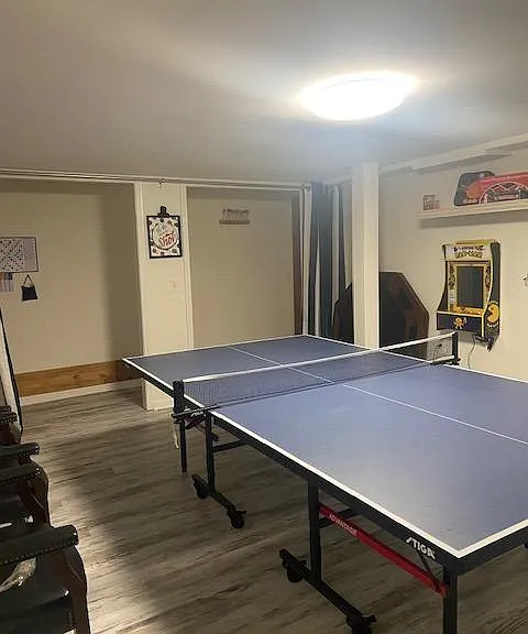 Game Room in basement Ping Pong, Pac Man, darts, corn hole