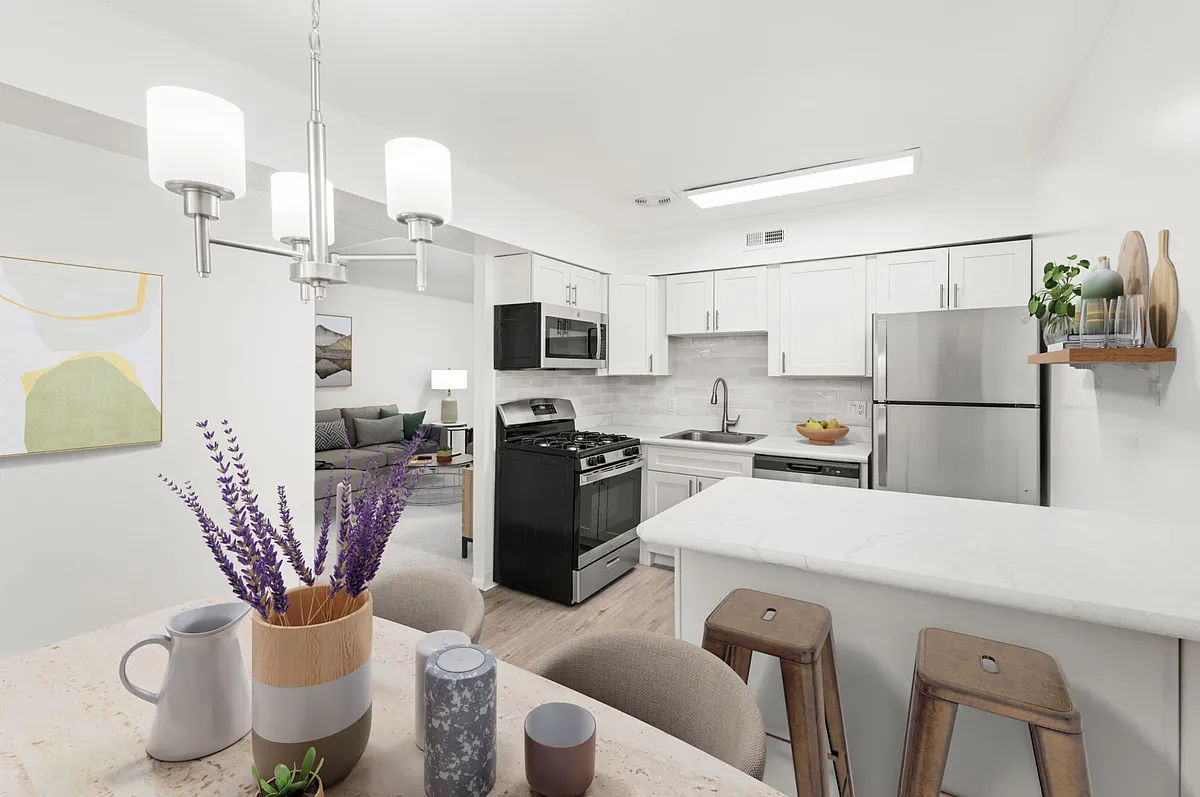 Prestige Kitchen Style (shown here in a 1-bedroom floor plan with model furniture and decor) - Gateway Apartments