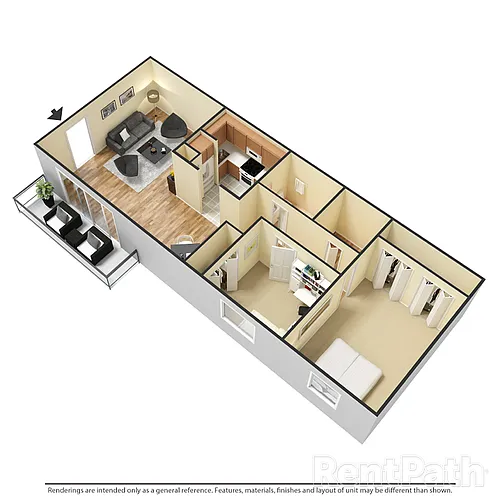 Floor plan 201-B2 - 2 Bdrm, 1 Bath