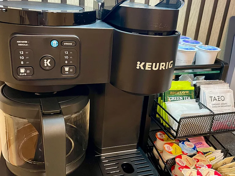 Coffee and tea setup for everyday convenience.