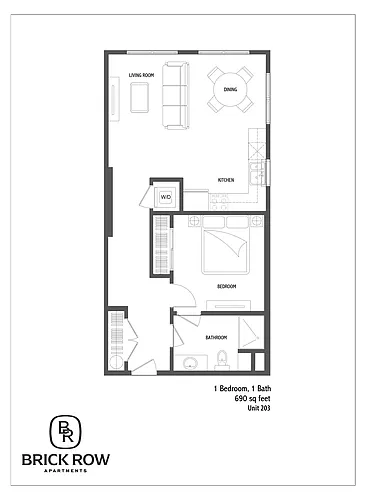 Floor plan 1 Bed Unit 203
