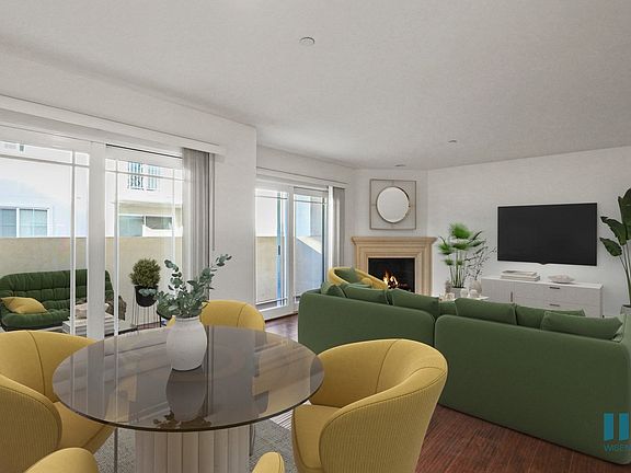 Large-Size Living and Dining Room Space with Vinyl Flooring and Patio