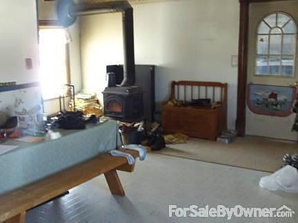 kitch view : shows woodstove