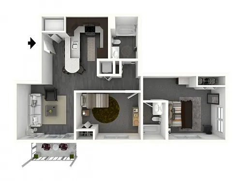 Floor plan 2 Bedroom, 2 Bath - Medium
