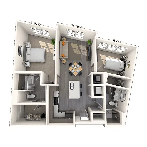 Floor plan Traditional 2x2 971-1085 SF
