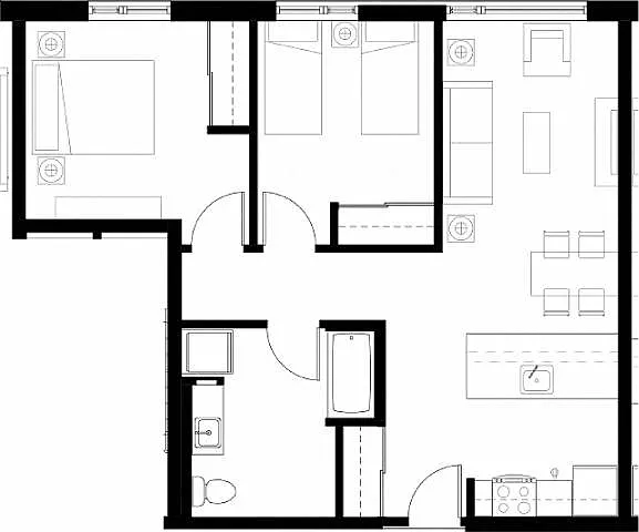 Floor plan 2 Bedroom 1 Bath Plan B