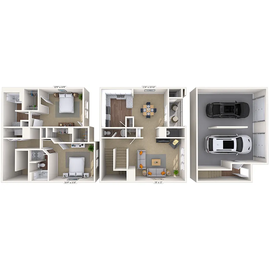 Floor plan Townhome 2x2.5 1418 SF