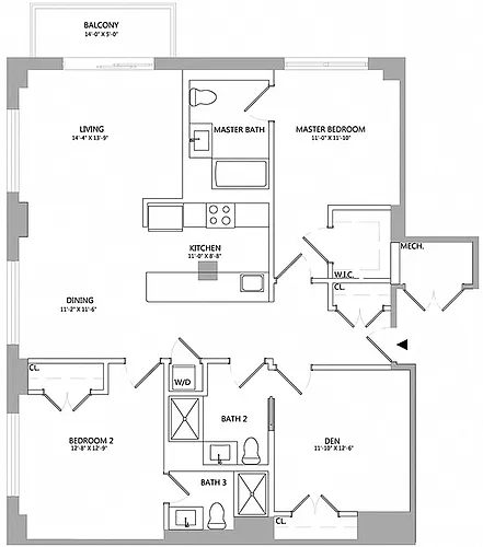 Floor plan 2 Bed/3 Bath Den-01-10-PH