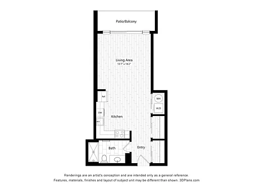 Floor plan Studio 202 Balcony