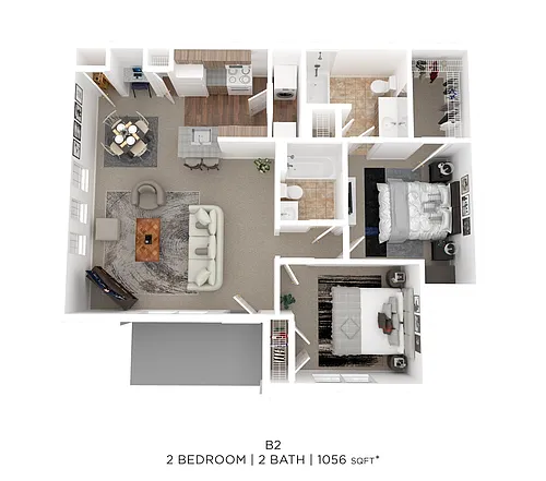 Floor plan Two Bed Two Bath 1056 Sqft