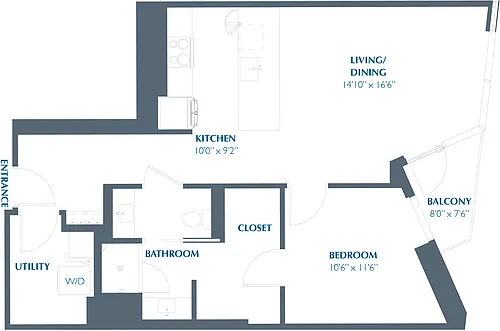 Floor plan 1BR 1BA (832 SF)