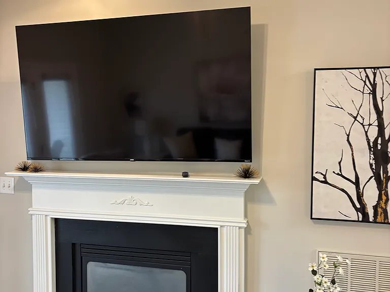TV and gas logs fireplace