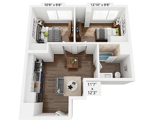 Floor plan Two Bedroom B1L