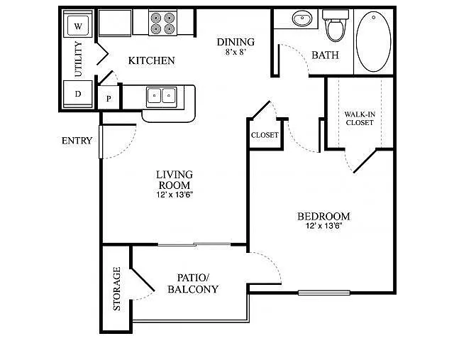 Floor plan 1 Bedroom, 1 Bathroom