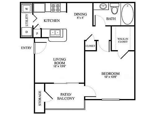 Floor plan 1 Bedroom, 1 Bathroom